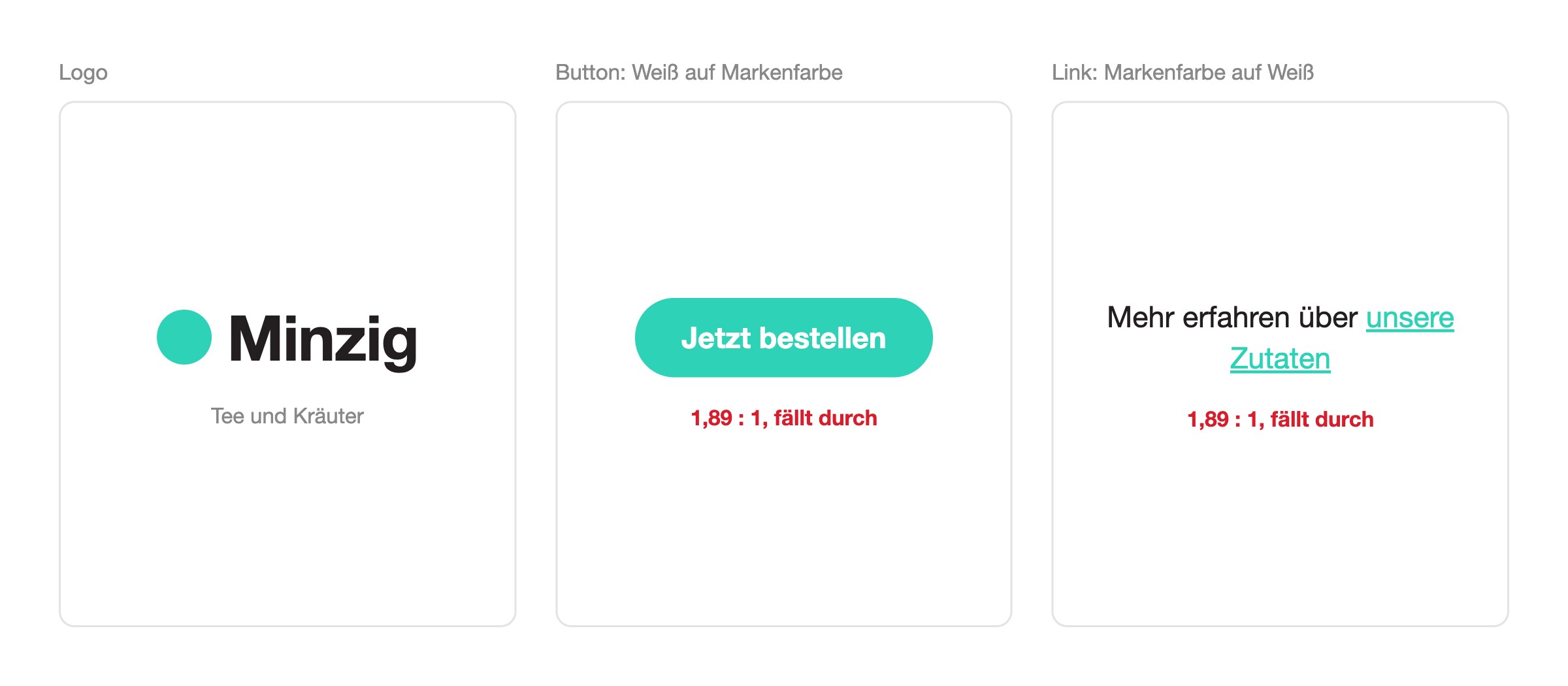 Minzig: Mint ist die Marke. Auch hier reicht der Kontrast nicht. Erfundene Marke