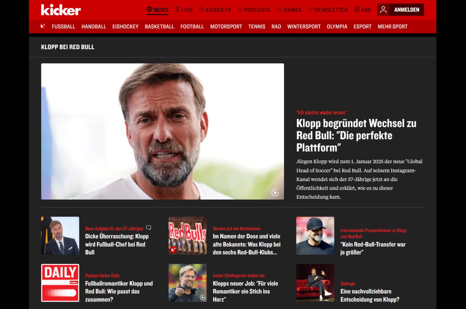 kicker.de Screenshot 2024