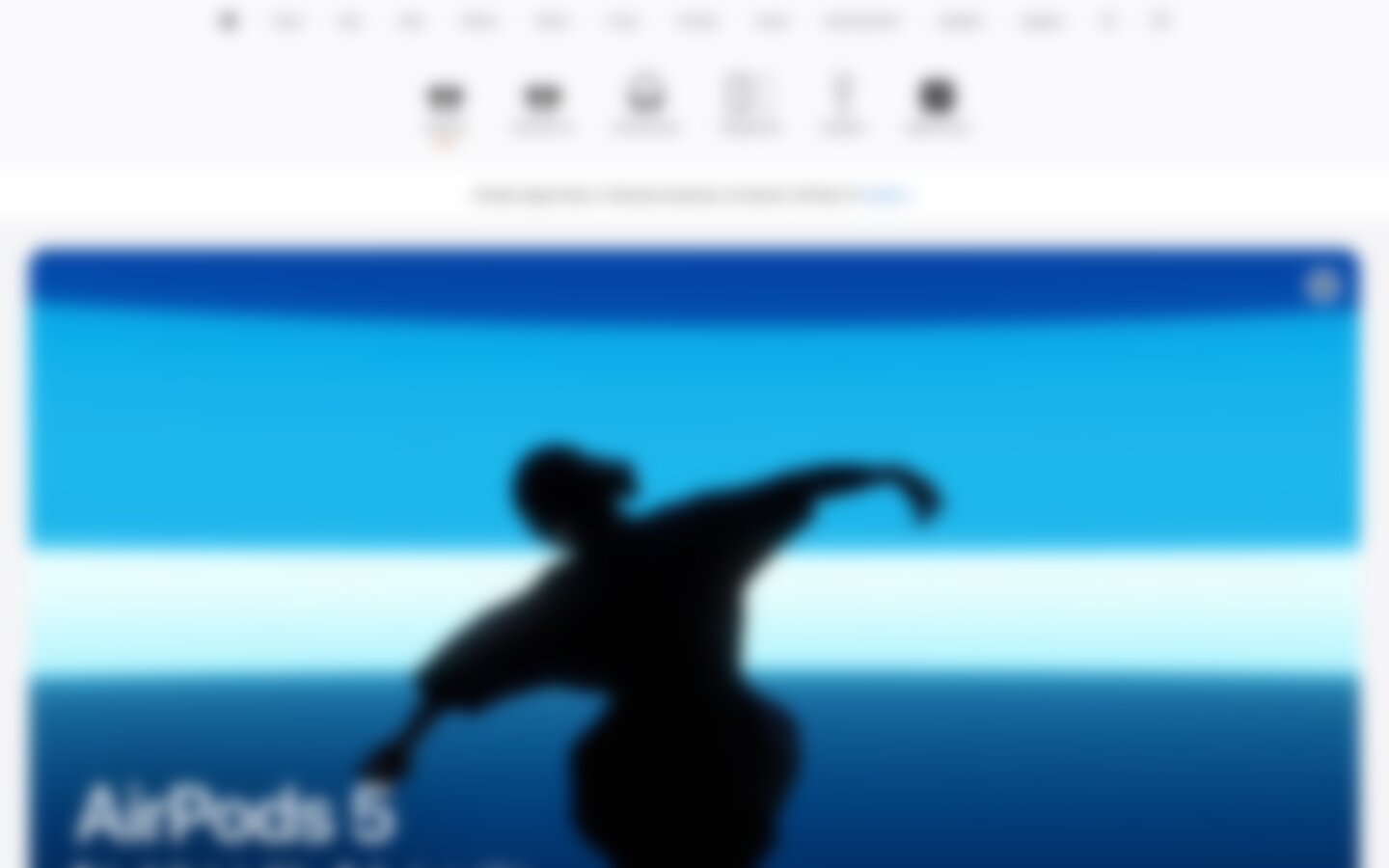 Unscharf: eine Figur, ein Farbfeld, eine Zeile. Die Hierarchie bleibt. apple.com/de/airpods, Screenshot 2026