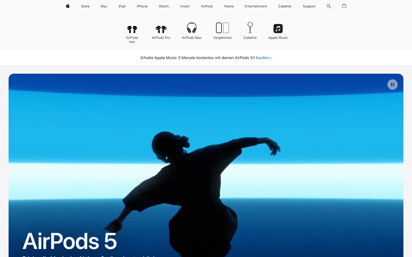 Kneifen Sie die Augen zusammen. Was sehen Sie zuerst? apple.com/de/airpods, Screenshot 2026
