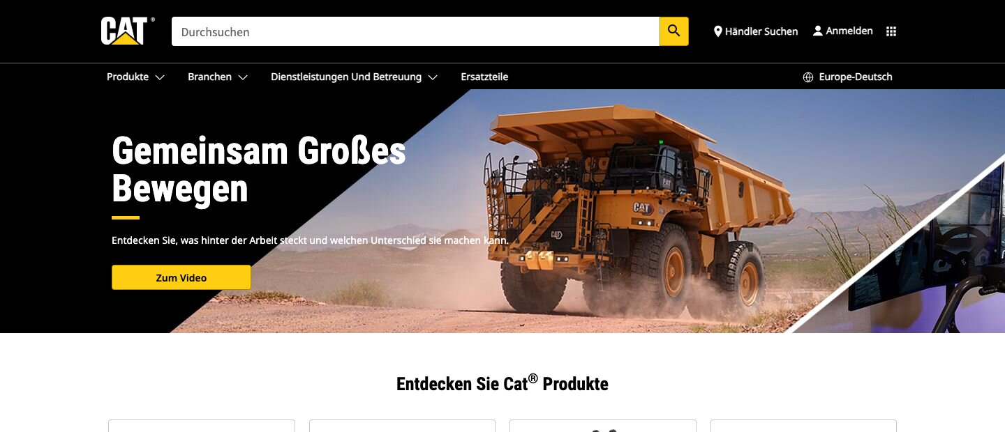 Gelb als kleiner Anteil auf viel Schwarz und Weiß cat.com, Screenshot 2026