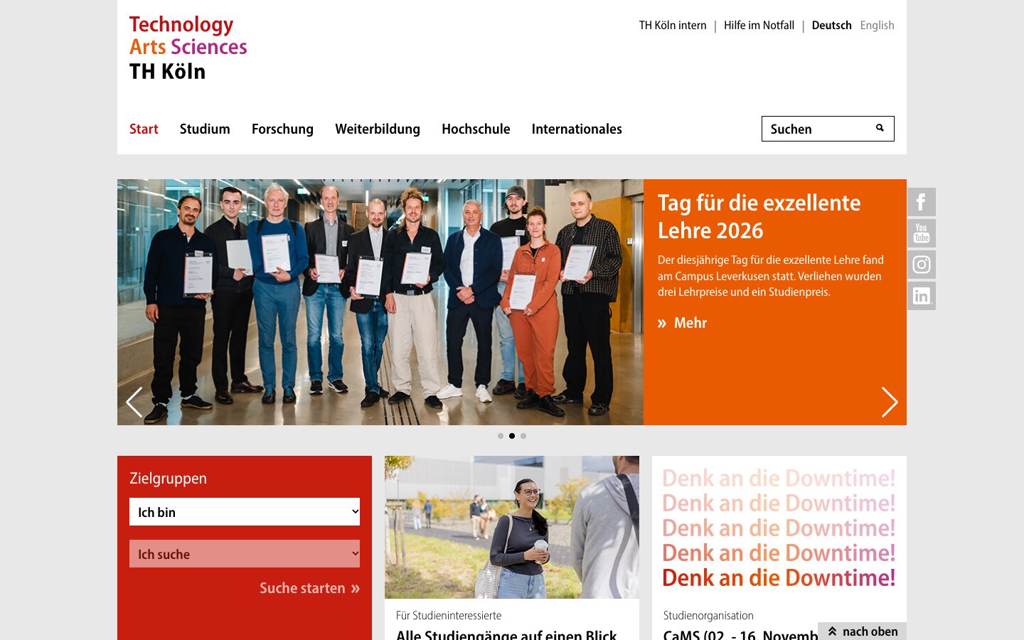 Orange auf unbunter Fläche th-koeln.de, Screenshot 2026