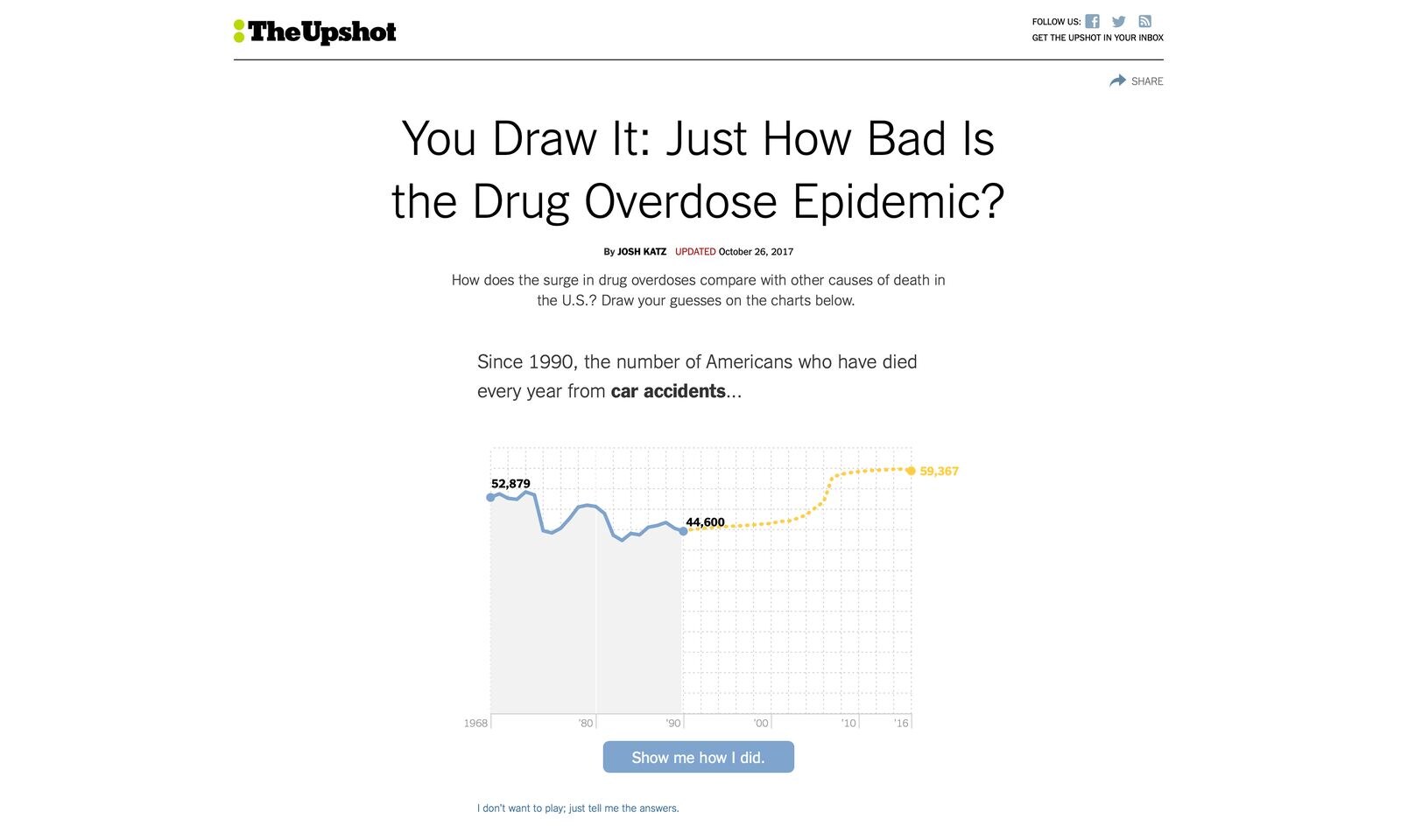 Erst selbst zeichnen, dann mit der Wirklichkeit vergleichen »You Draw It«, The Upshot, The New York Times, 2017